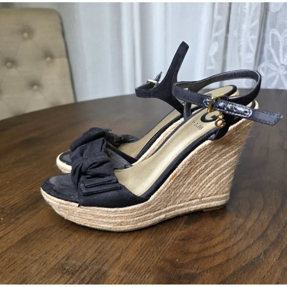 G by‎ Guess platform sandals wedges Black women size 7